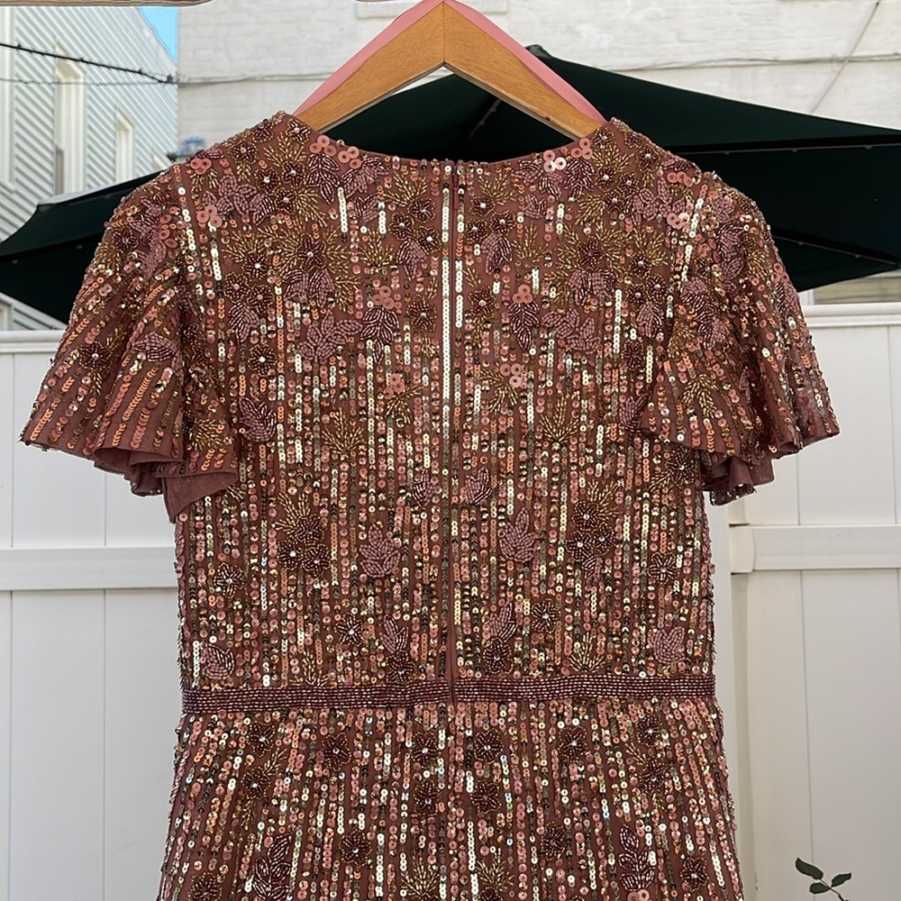 Mac Duggal - Purple Embellished Faux Wrap Flutter Sleeve Dress Size 8 - Picture 10 of 17